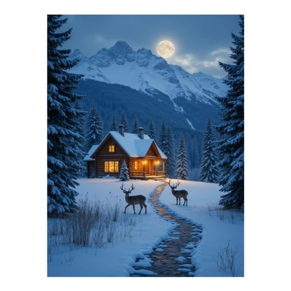 Diamond Art Kit for Adults, Snowy Cabin Night Scene Diamond Painting for Adults Beginners, DIY Diamond Art Painting Kits, 5D Diamond Painting Crafts for Home Decor 12x16 Frameless