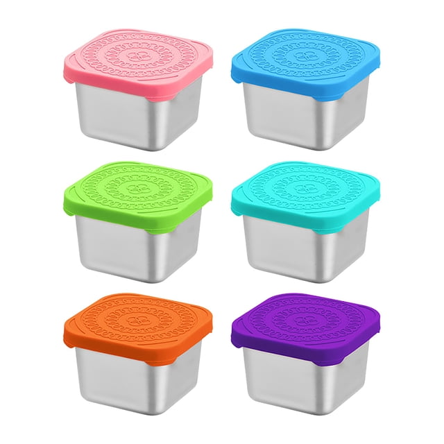 Storage Rack, Ongmies Snack Box Leakproof Small Food Containers with Silicone Lids Stackable Snack Pots for Kids Stainless Snack Containers Lunch Box for Kids School, Food Storage, 6X Snack Box