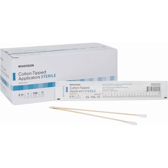 Cotton Tipped Applicator, 6 in [100 Count] Long Sterile Medical Swabs, Individually Wrapped, Wood Shaft