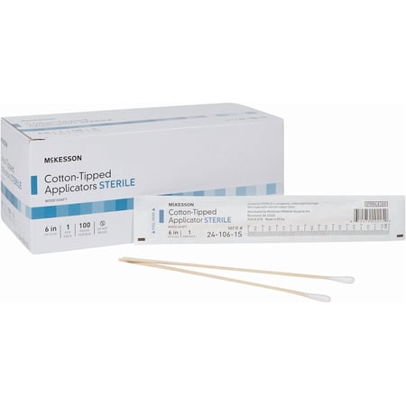 Cotton Tipped Applicator 6 in [100 Count] Long Sterile Medical Swabs Individually Wrapped Wood Shaft