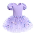 thumbnail image 2 of IBTOM CASTLE Girls Ballet Leotards Dance Wear Butterfly Shiny Sequins Dance Tutu Dress Puff Sleeve Keyhole Back Ballerina Costume 3-4 Years Purple, 2 of 8