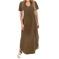 thumbnail image 2 of TIMIFIS Maxi Robes pour Femmes Été Manches Courtes Col en V Longue Robe Décontractée Ample Plage Vacances Boho Robes avec Poche, 2 of 6