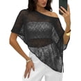 thumbnail image 2 of Womens Sheer Poncho Top Y2k Knitted Summer Asymmetrical Mesh Shawl Pullover Sweater Cover Up Tops, 2 of 7
