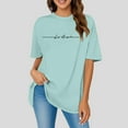 thumbnail image 2 of JIRNDf Hauts pour Femmes Tendance d'Été T-Shirts Surdimensionnés à Imprimé de Lettres Col Rond Manches Courtes Manches Courtes Décontracté Ample Sport Décontracté Uni Adolescentes Jolis T-Shirts Graphiques pour Femmes Chemises Vert Clair m, 2 of 4