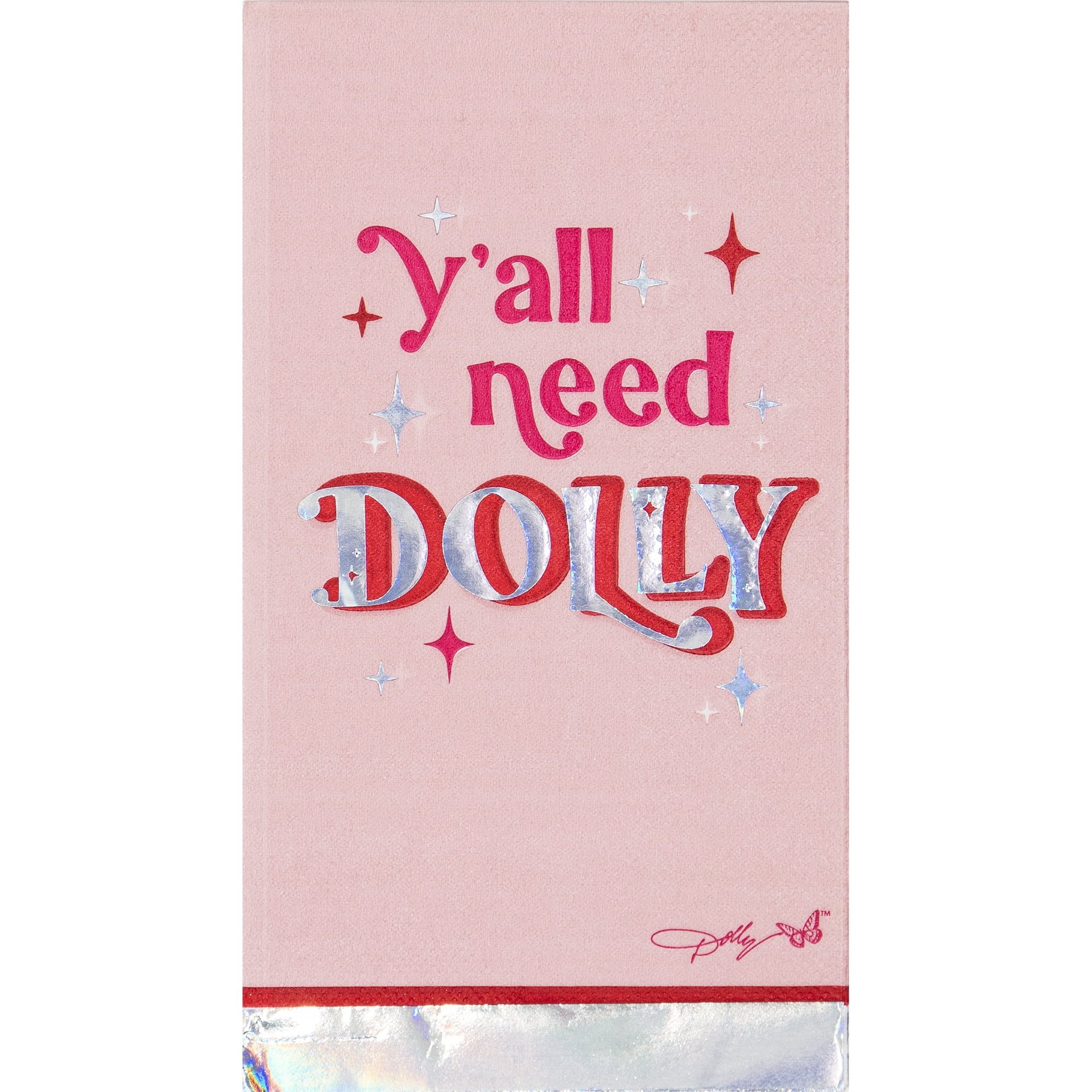 Dolly Parton Pink and Silver Foil Ya'll Need Dolly Guest Towels 16 Count