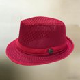 thumbnail image 4 of Men Women Summer Straw Pie Hat Boater Derby Fedora Sun Hats Straw Panama Hat Fedora Beach Sunhats Hats Costume Red Free Size, 4 of 6