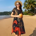 thumbnail image 4 of Balery Fiery Floral Pattern Vestidos sueltos de manga corta para mujer, vestidos de verano 2025, vestidos casuales de corte A con vuelo., 4 of 6