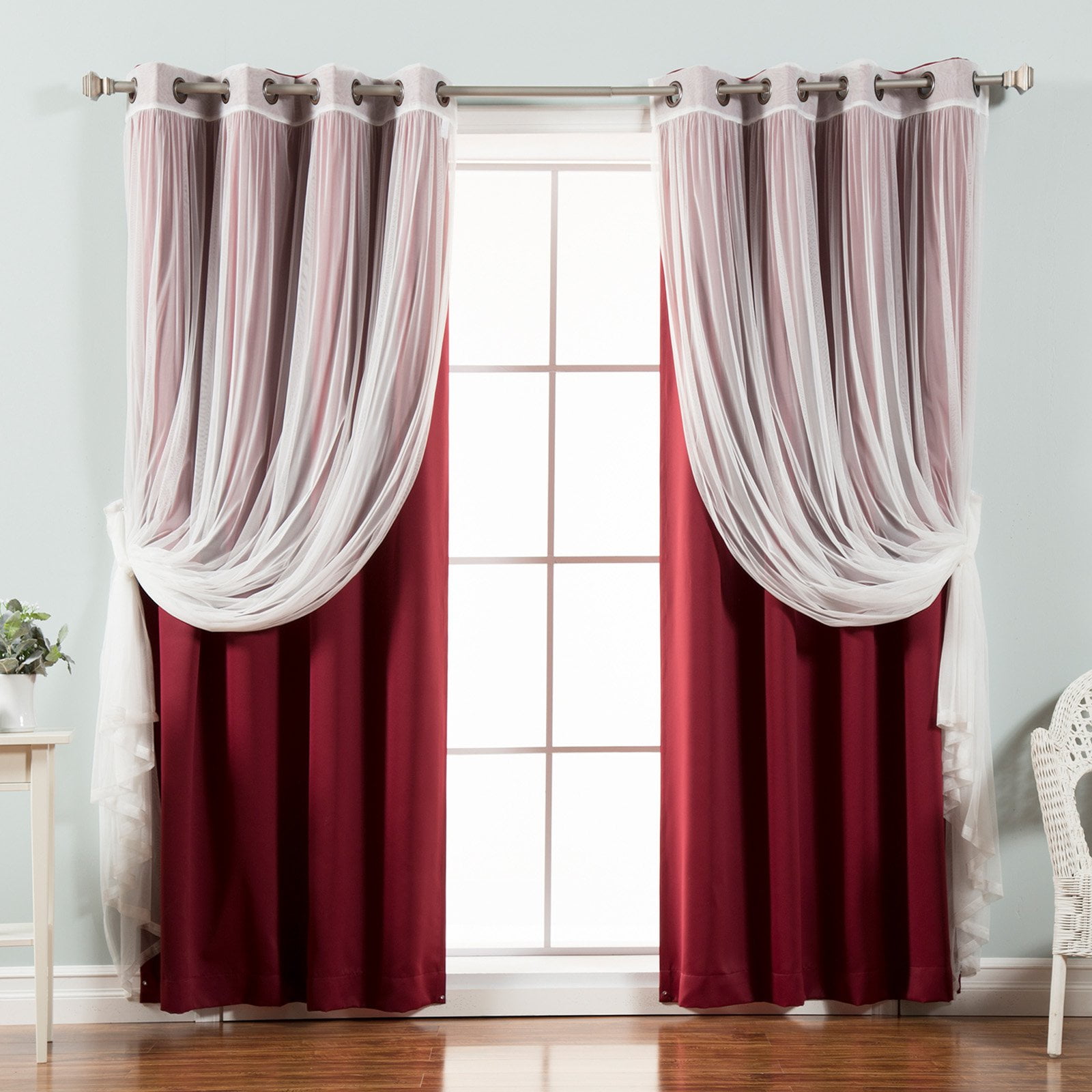 Aurora Home Mix And Match Blackout Tulle Lace Sheer 4 Piece Curtain Panel Set 
