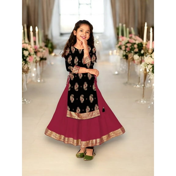 Elegant Girls Rayon Foil Printed Gown,Style Traditional Dress, Cultural Wear, 14