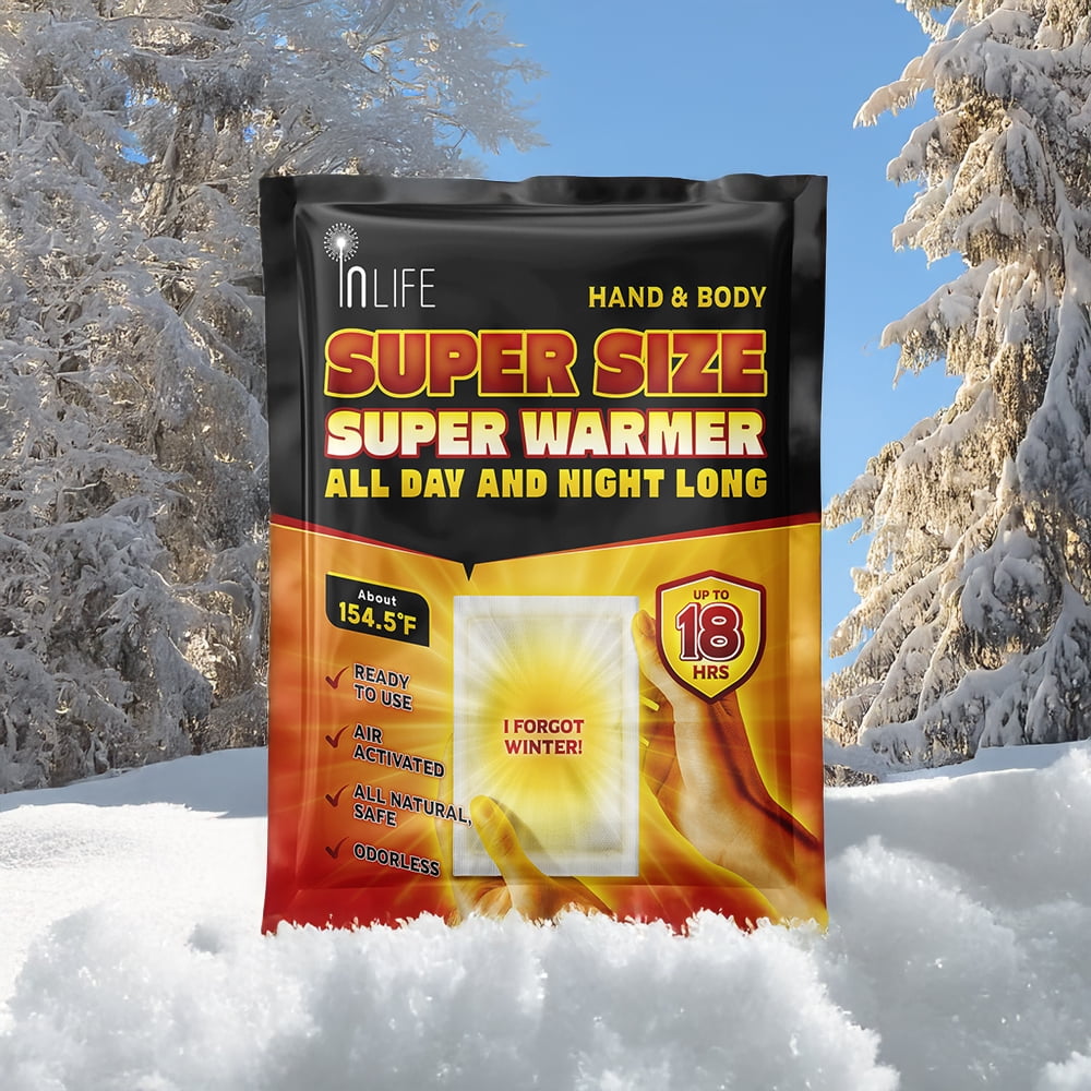 Inlife Super Size Super Warmer for Hands and Body, Heating Wider Area, Air-Activated, Consistently Long Last for 18 Hours, Odorless, 20 Packs