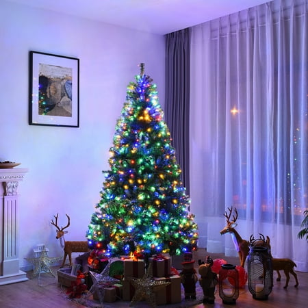 Costway 7' Pre-Lit Artificial Christmas Tree Premium Hinged w/ 500 LED Lights &