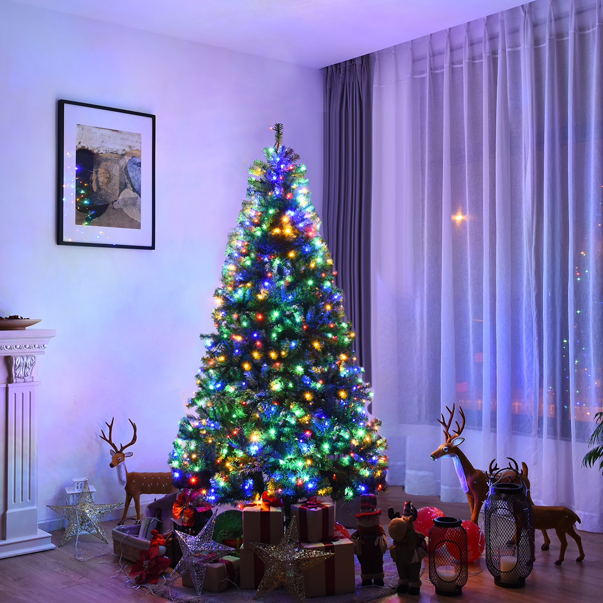 Costway 7Ft Pre-Lit Artificial Christmas Tree Hinged 500 LED Lights - Walmart.com - Walmart.com