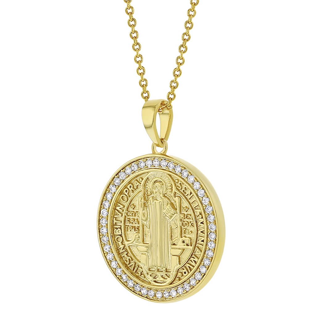 Gold Plated Clear CZ San Benito Saint 