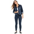 thumbnail image 4 of Women's Classic Denim Jacket– Button-Up, Long Sleeve, Casual Jean Coat with Chest Pockets Dark Blue XL, 4 of 6