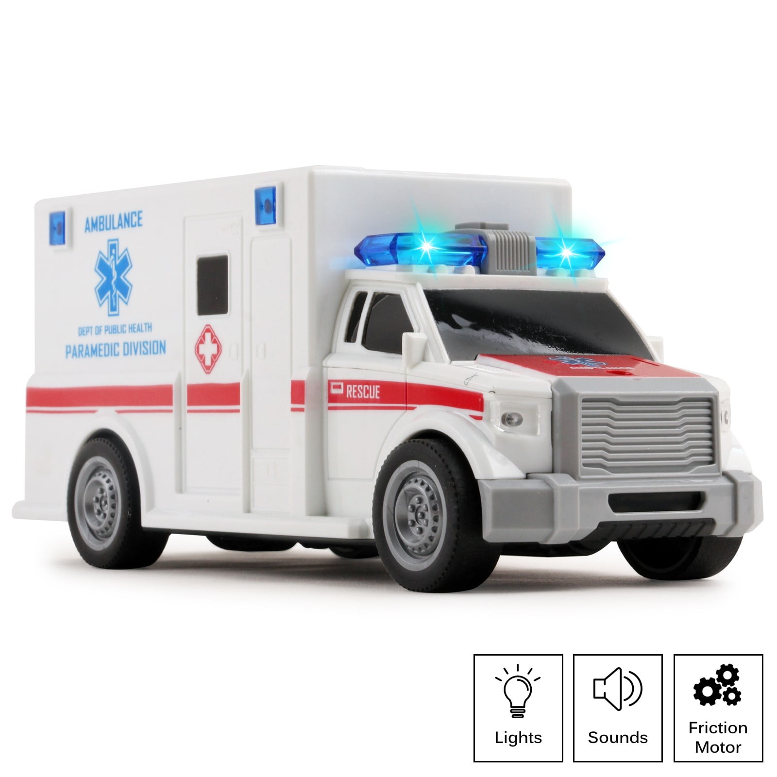 Police Car Light and Sound Emergency Vehicle Friction Powered Kids Toy Age 2+ 