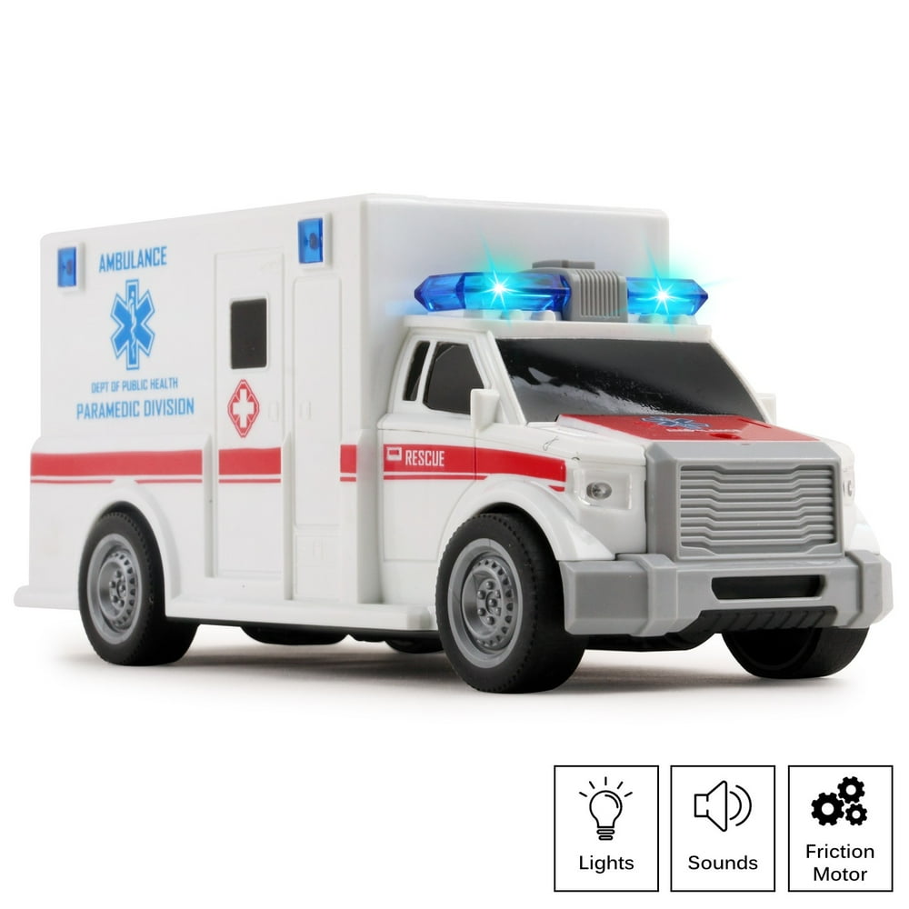 Vokodo Ambulance Rescue Truck Push And Go With Lights And Sounds