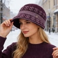 thumbnail image 2 of HJYCHN Winter Hats for Women for Moms Warm Lined Knit Wool Hat Ladies Winter Beanie for Cold Weather Womens Winter Hat Dark Purple One Size, 2 of 4