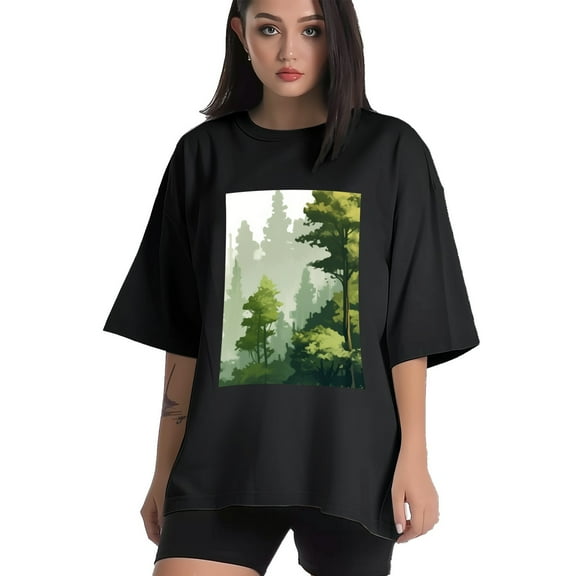 Plus Size Shirt for Women Black Tops for Women Short Sleeves Shirt for Women Trees And Bushes 2 T Shirt Crewneck Shirt for Women XS