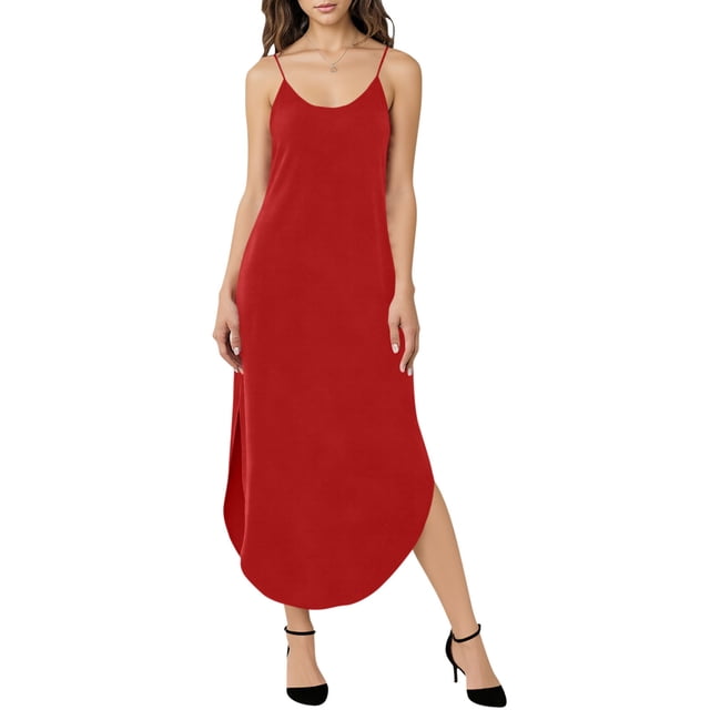 TaTaai Ladies V-Neck Sleeveless Casual Dress Solid Color Classic Fashion Tank Dress with Side Pockets Comfortable Stretchy Material for Spring Summer Daily Wear and Various Occasions Gift