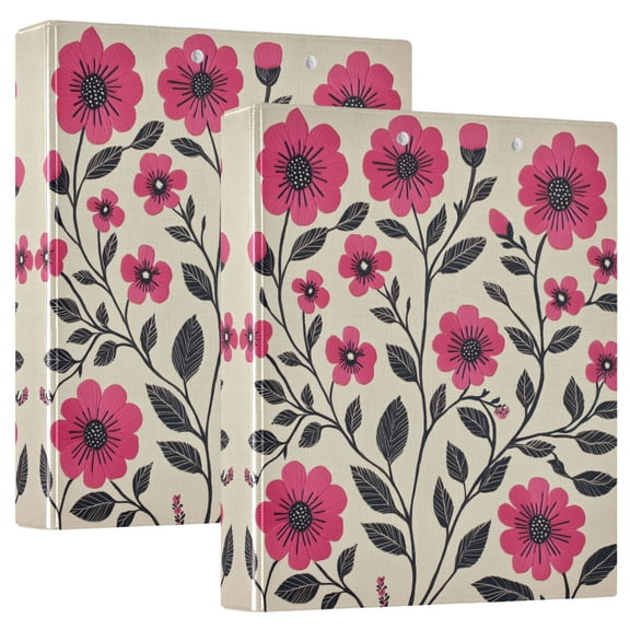 FORMRS 3 Ring Binder 1.5 inch with Pockets Set of 2 Clip Board 200 Sheets Capacity, Pink Flowers