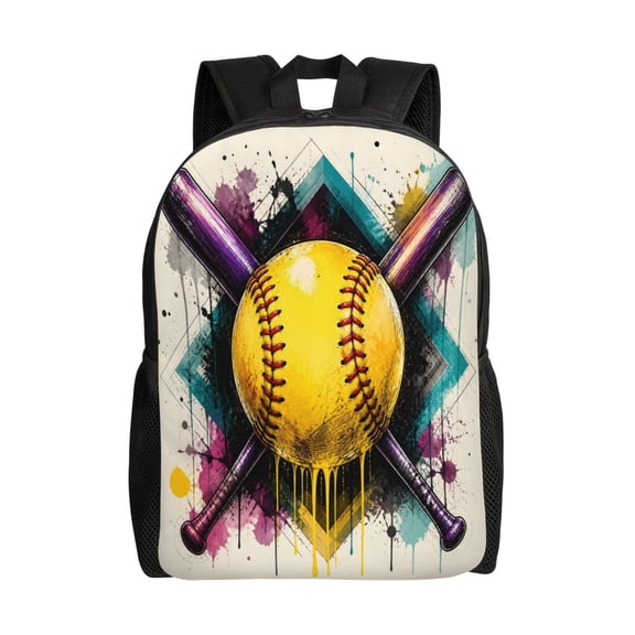 Softball Backpack Full Front Print Travel Laptop Bag for Men and Women