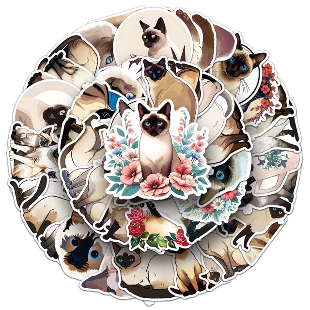 Pegatinas de vinilo impermeables con diseño de gato siamés, diseño de grafiti, 50 unidades