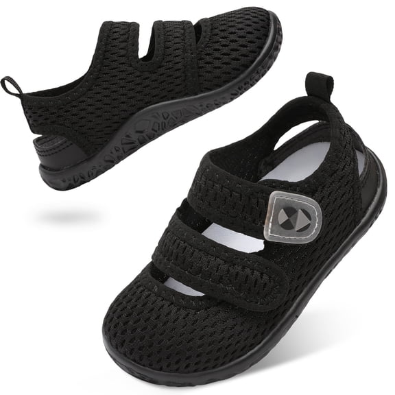 Barerun Toddler Water Shoes Washable Adjustable EVA Sandals,Wide Round Toe Black,7 Toddler
