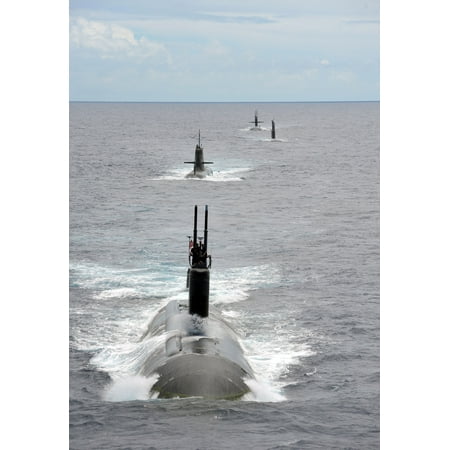 LAMINATED POSTER The Los Angeles class fast attack submarine USS Charlotte (SSN 766) steams in a close formation with Poster Print 24 x