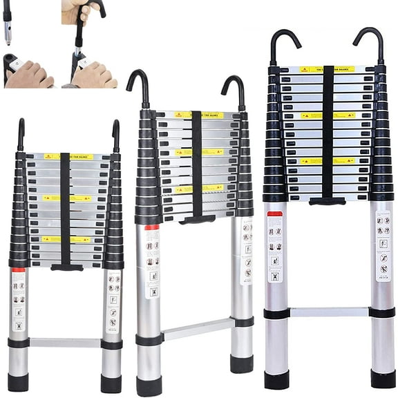 20.34 FT/6.2M Extension Ladder Aluminum Telescoping Compact Ladders Multi-Position Lightweight Step Ladder with Detachable Hook Button Retraction & 330 Lb Capacity for Household Daily Garage Clean