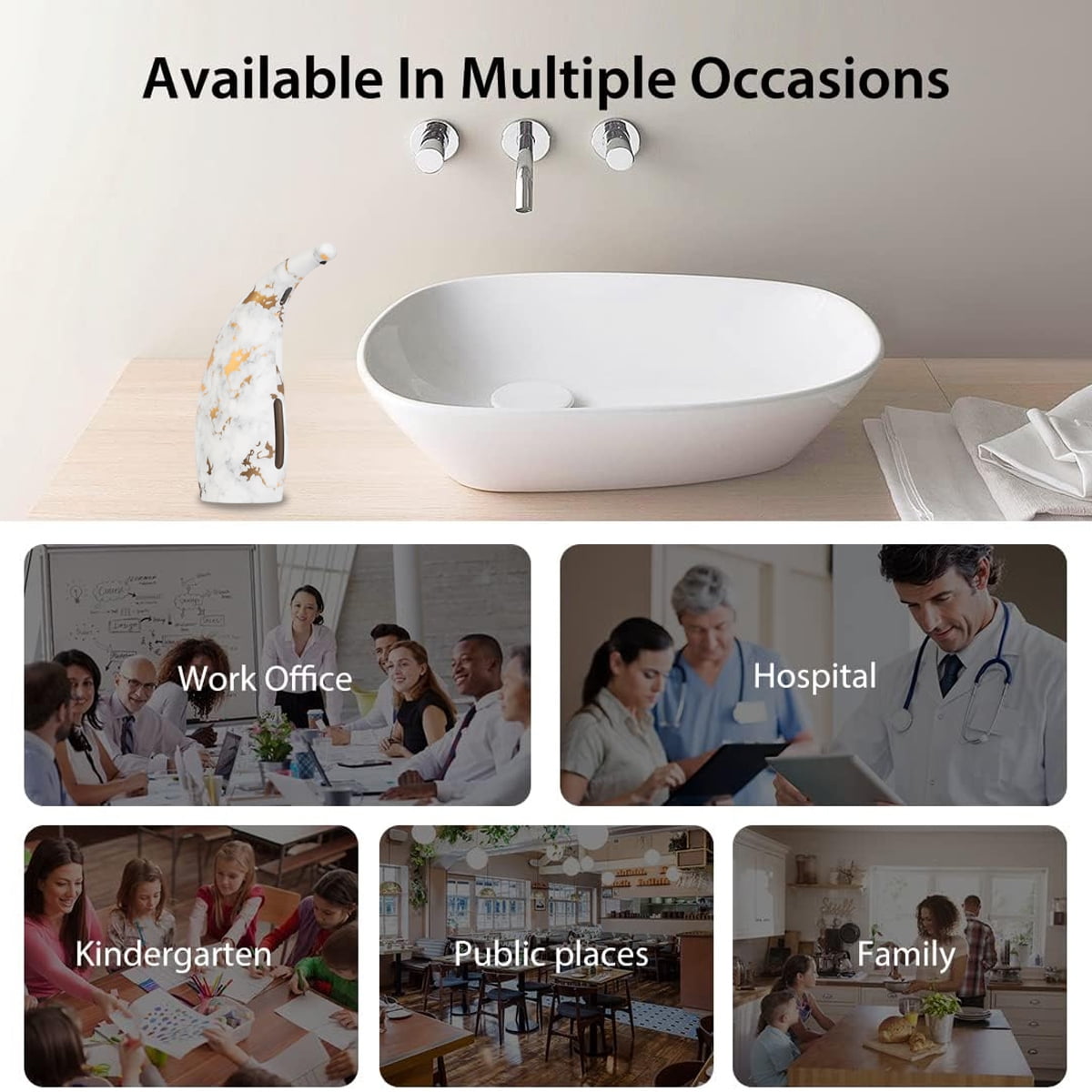 Medium Size Automatic Soap Dispenser With Infrared Motion Sensor For Bathroom, Kitchen, Hotel, Restaurant - style:style2;