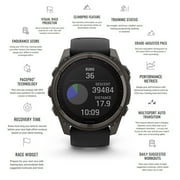 Garmin Fenix 8 51MM Solar Sapphire Multisport GPS Smartwatch Carbon Gray DLC Titanium with Black Gray Silicone Band, Built-in LED Flashlight, Fitness & Health Smart Watch Bundle for Men & Women