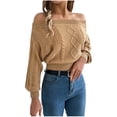 thumbnail image 1 of Suéter de cuello redondo para mujer, moda de invierno, ocio, color sólido, hombros descubiertos, manga larga, suéter de poliéster para mujer., 1 of 7