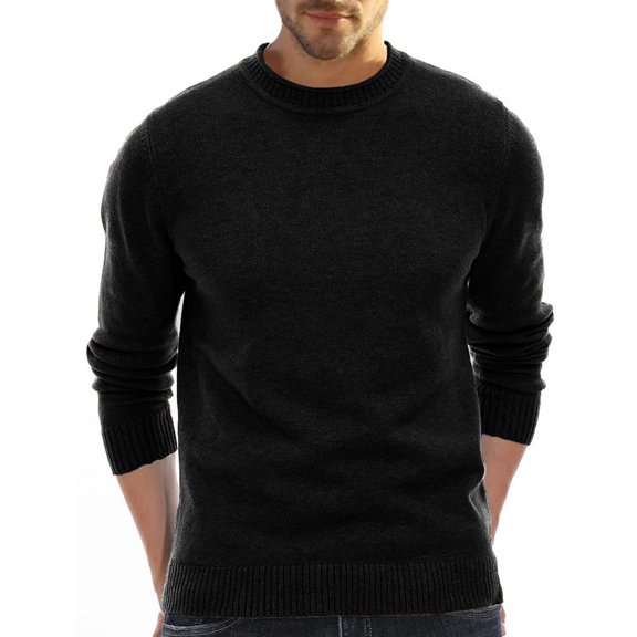 SWSMCLT Men's Soft Knit Pullover Sweaters Fall Work Office Business Casual Long Sleeve Knitted Sweatshirt Lightweight Slim Fit Sweater Dressy Knitwear Cozy Crewneck Warm Winter Black Medium