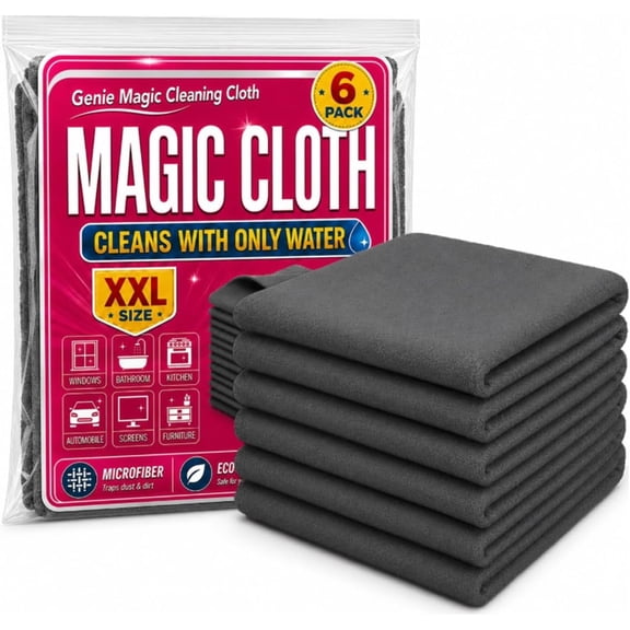 Genie Magic Cleaning Cloth, 6 Pack Microfiber Cleaning Cloths, Streak-Free & Lint-Free Reusable Cleaning Rags for Glass, Window, Kitchen, Stainless Steel, Cars & Screens