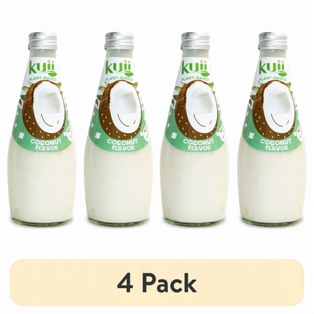 (4 pack) Kuii Drinks Coconut Milk with Nata de Coco, Original - No Sugar Added, 290 mL Single Glass Bottle