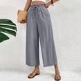 thumbnail image 2 of Nestiefly Cropped Linen Wide Leg Pants for Women Summer Casual Flowy Palazzo Pants High Waisted Beach Trousers with Pockets Gray XL, 2 of 8