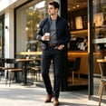 thumbnail image 4 of DENTOYOU Men's Regular Straight Fit Jean Pants Comfort Flex Waist Denim Jeans Black 34, 4 of 7