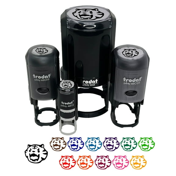Cute and Fierce Tiger Head Self-Inking Rubber Stamp Ink Stamper - Black Ink - Mini 1/2 Inch