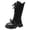 Black, variant on Krdevn Girls Knee‑High Leather Boots Pearl Bow Decor Lace‑Up Side Zipper Non‑Slip Thick Sole Fashion Winter Tall Boots,Black