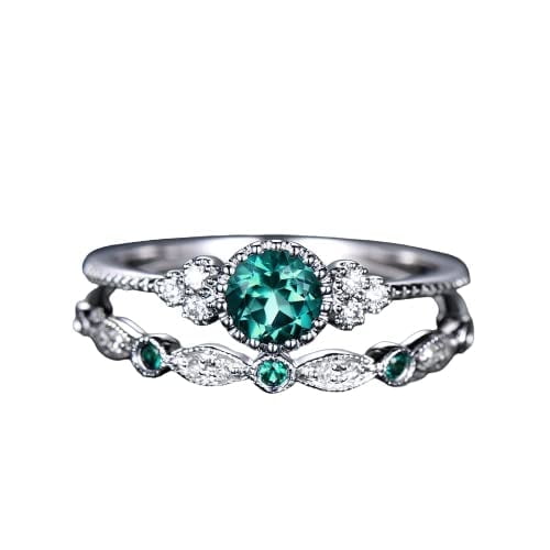 HeartsAndYou 1.2ct Natural Green Emerald Bridal Set Engagement Ring 100% 14k SOLID White Gold