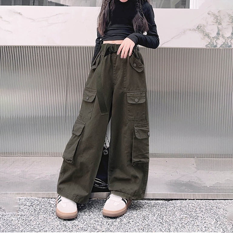 XXWXYD Clearence Girls Streetwear Denim Cargo Pants High Waist