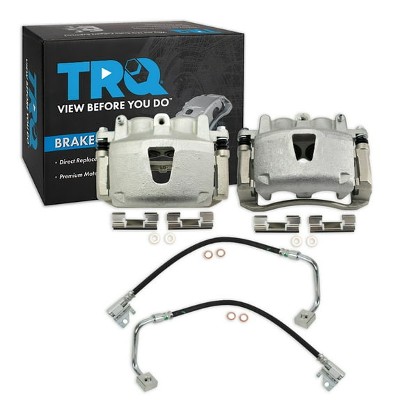 TRQ Front Brake Caliper & Hose Set For 06-10 Jeep Commander 05-10 Grand Cherokee CLA41356