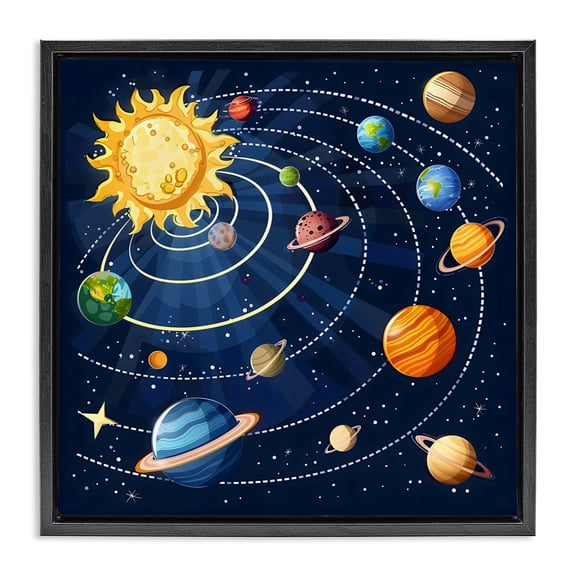 Stupell Industries Modern Planets In Orbit Black Floating Frame Canvas Art, 18 x 18, by Creative Studio