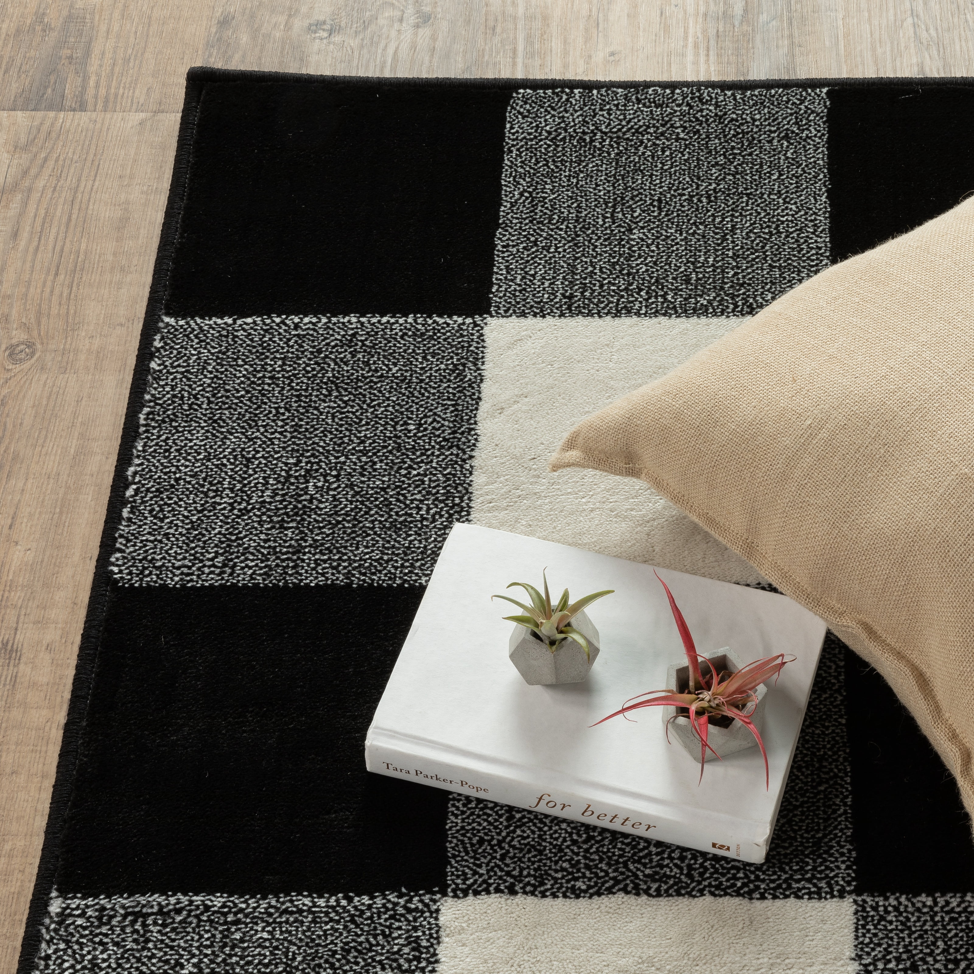 Avalon Home Gracie Gingham Plaid Area Rug, 1'10" X 7'6" Runner, Black/ Ivory