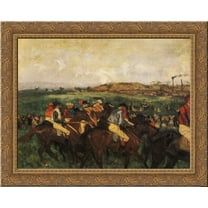 Gentlemen Jockeys before the Start 24x20 Gold Ornate Wood Framed Canvas Art by Edgar Degas