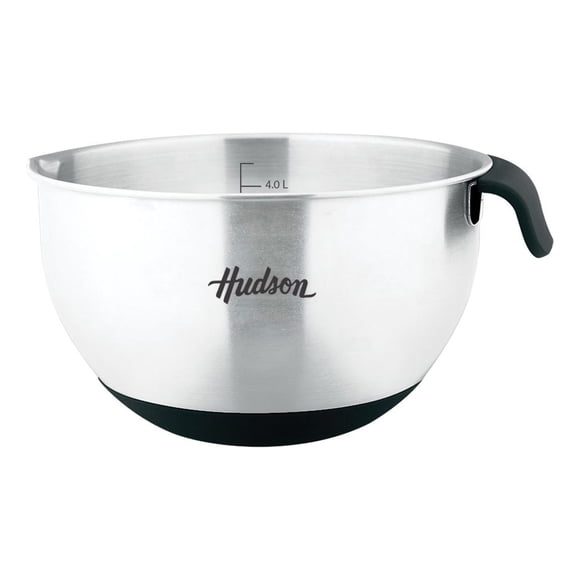 Bowl de Cocina Hudson Acero Inoxidable 9.5 Pulgadas con Base de Silicona Antideslizante, Recipiente para Mezclar y Preparar, Durable y Fácil de Limpiar, Libre de PFOA, PTFE y Cadmium