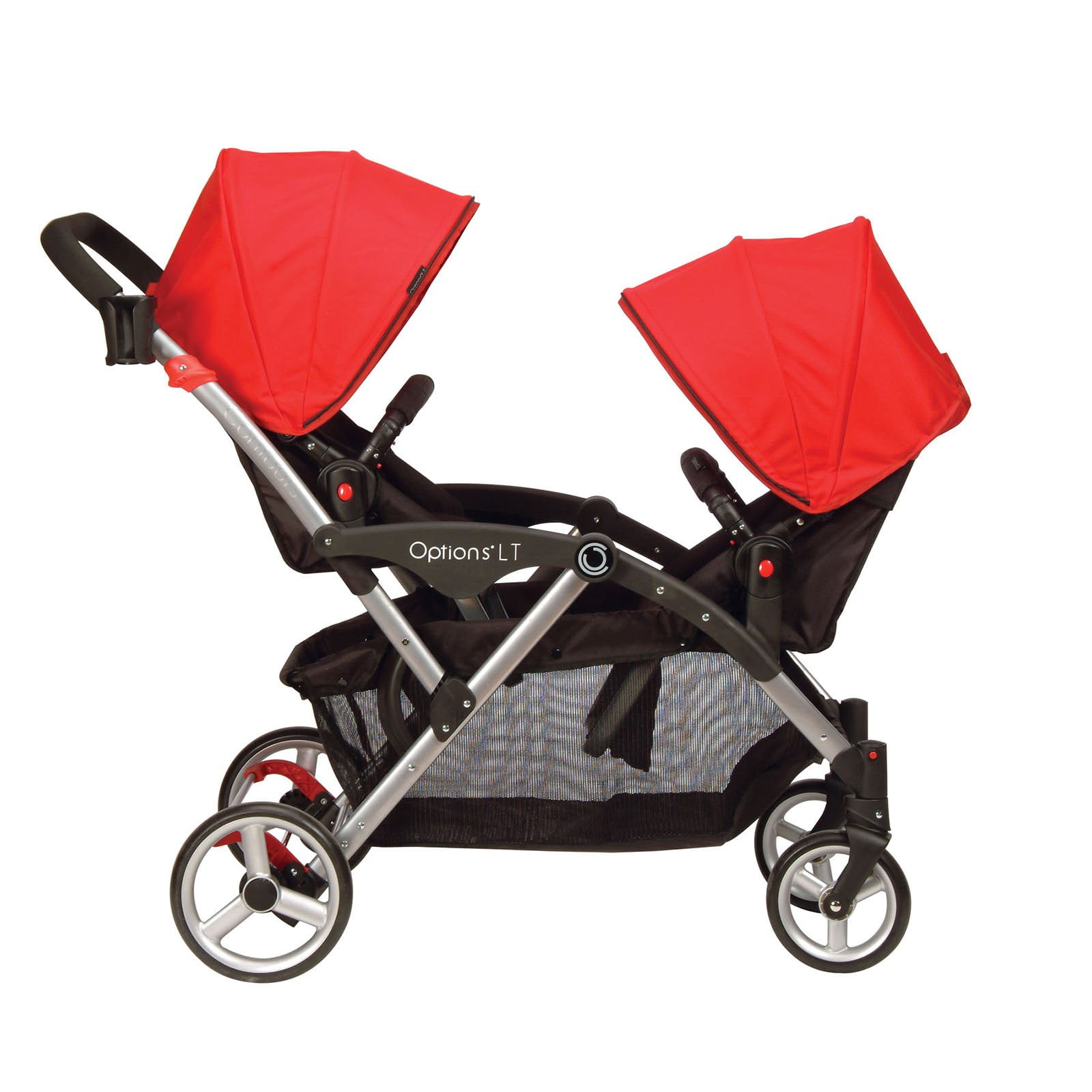 options lt double stroller red