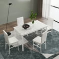 thumbnail image 2 of Modern Dining Set for 4, 5-Piece Dining Table and Chairs Set, 1 Table with Marble Top, 4 Leather Chairs for Kitchen Dining Room Living Room, White, 2 of 11