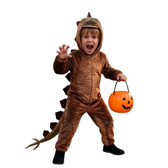 Dinosaur Costume Hooded Jumpsuit Party Dress Up Outfit for Boys Girls Plush Dino Onesie for Halloween Party