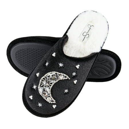 

Jessica Simpson Women s Velour Slip-On Moon & Star Embellished Slipper (Black Size X-Large (9-10))